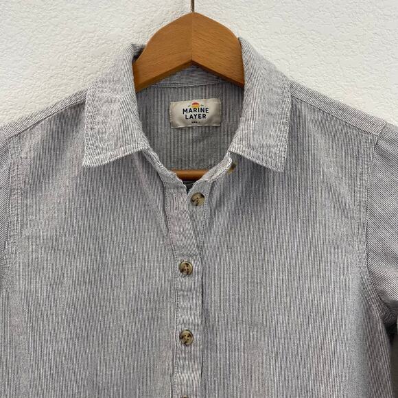 Marine Layer Women Grey Striped Button Front Shirt Dress Tunic Collared Sz Small - Picture 3 of 8